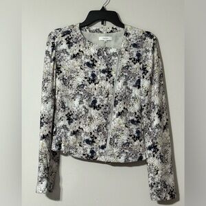 Abstract Watercolor Aritzia Talula Gray Black Rayon Moto Jacket Size 8